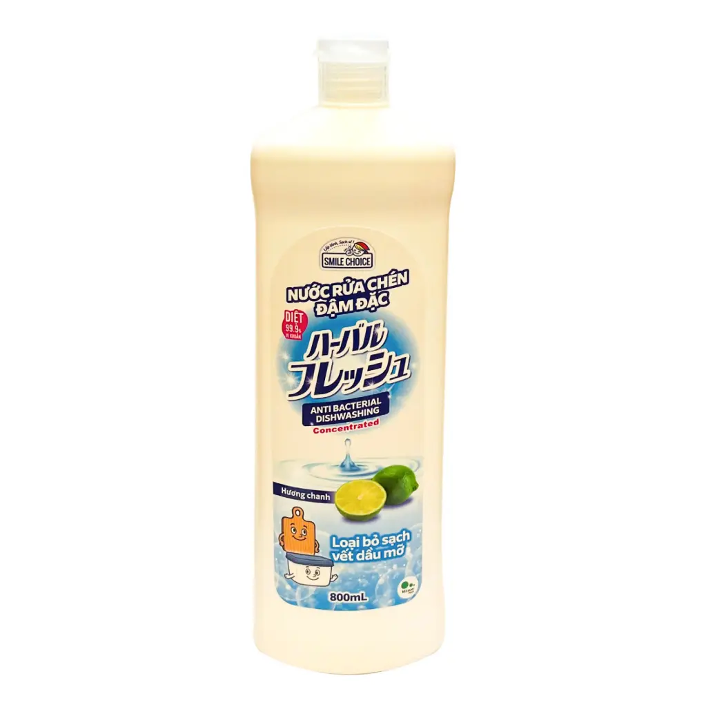 Nước rửa chén đậm đặc diệt khuẩn Hương Chanh Smile Choice Concentrated Antibacterial Dishwashing Green 800 ml