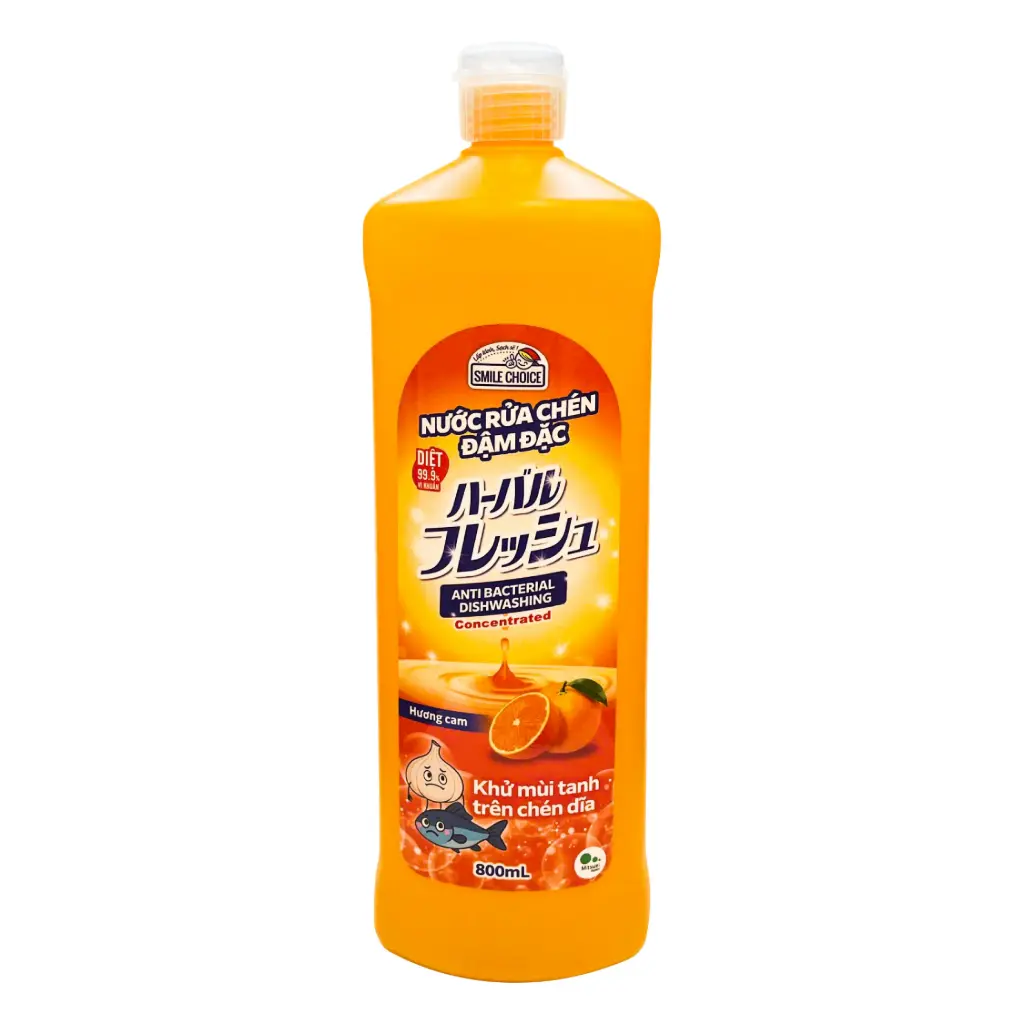 Nước rửa chén đậm đặc diệt khuẩn Hương Cam Smile Choice Concentrated Antibacterial Dishwashing Orange 800 ml